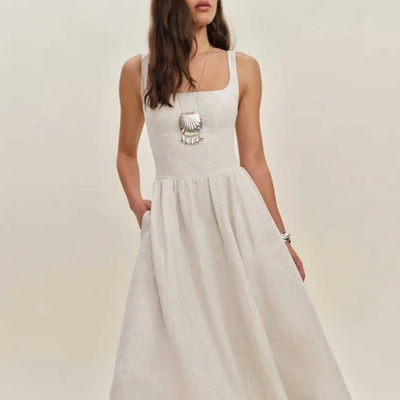 Reformation Janu Linen Dress Oatmeal